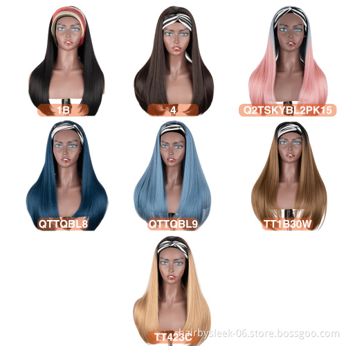 10A Fashion brand summer style factory price blonde highlight for black women Super Silk straight synthetic hair headband wig